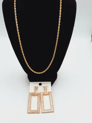 24k Twisted chain with rectange shape zircon earrings