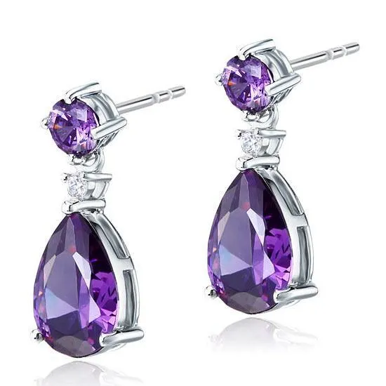 3 Carat Pear Cut Created Purple Sapphire 925 Sterling Silver Dangle Earrings MXFE8059