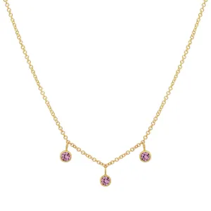 3 Mini Pink Sapphire Bezel Dangle Necklace