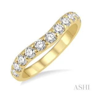 3/4 ctw Arched Center Round Cut Diamond Wedding Band in 14K Yellow Gold