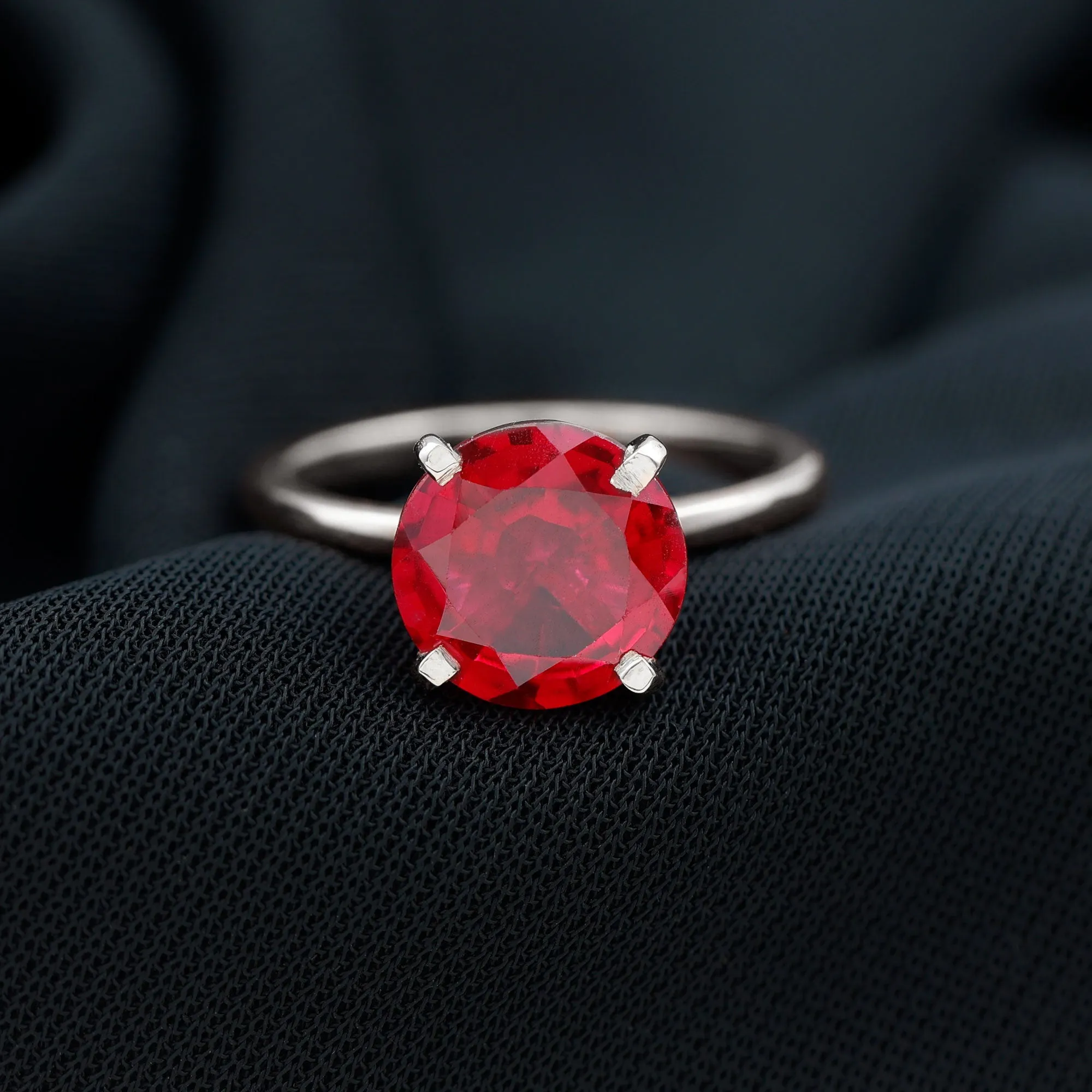 9 MM Round Cut Created Ruby Solitaire Ring for Women