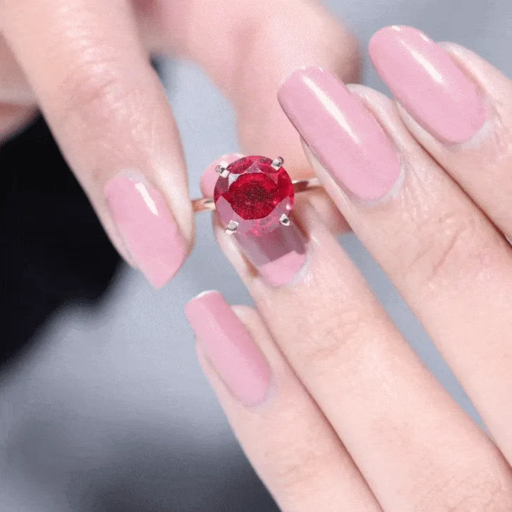 9 MM Round Cut Created Ruby Solitaire Ring for Women