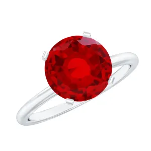 9 MM Round Cut Created Ruby Solitaire Ring for Women