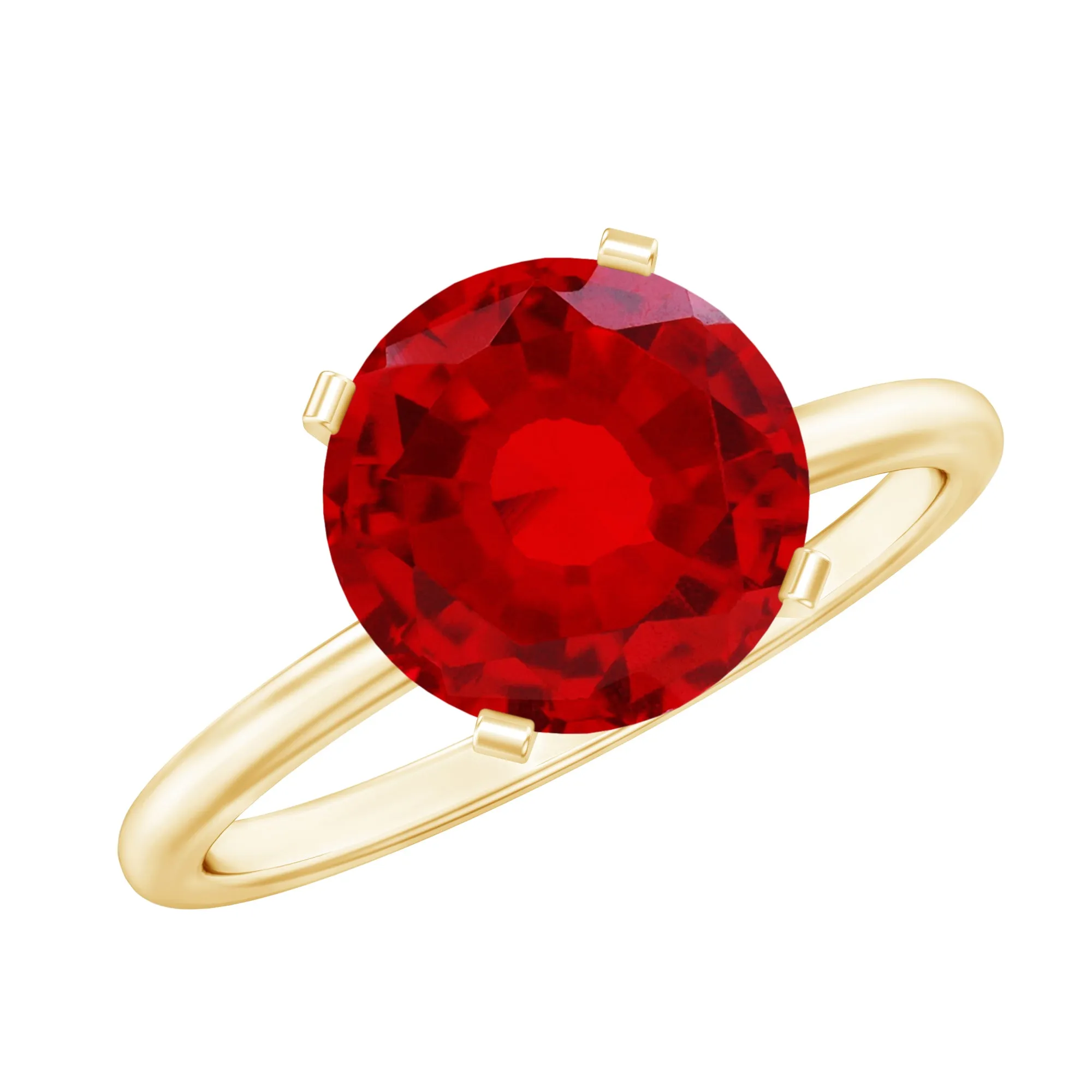 9 MM Round Cut Created Ruby Solitaire Ring for Women