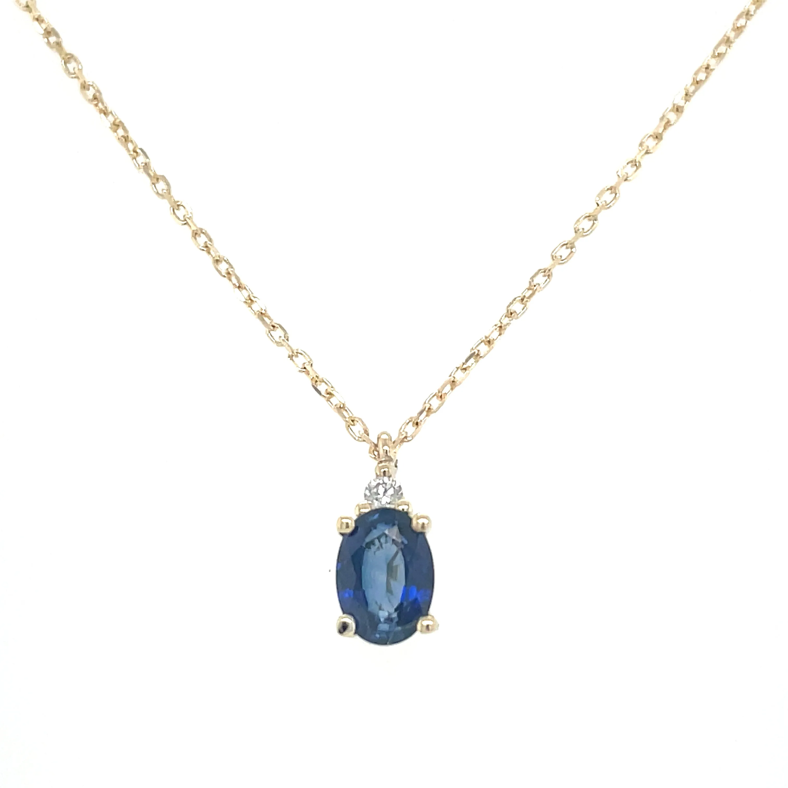 9ct Yellow Gold Earth Grown Oval Sapphire & Diamond Pendant