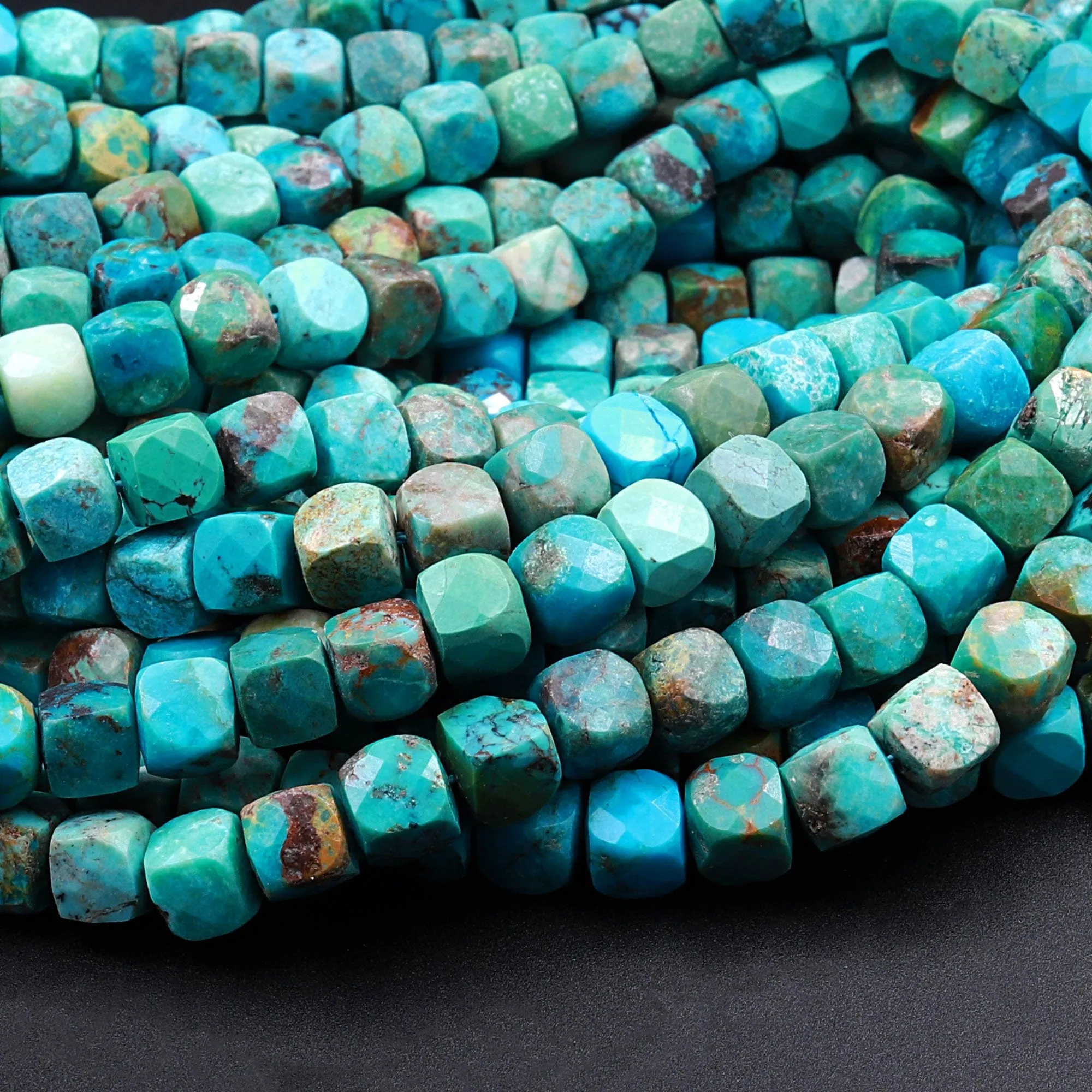 AA Natural Turquoise Faceted 6mm Cube Beads Real Genuine Natural Blue Green Turquoise Micro Faceted Laser Diamond Cut 16" Strand