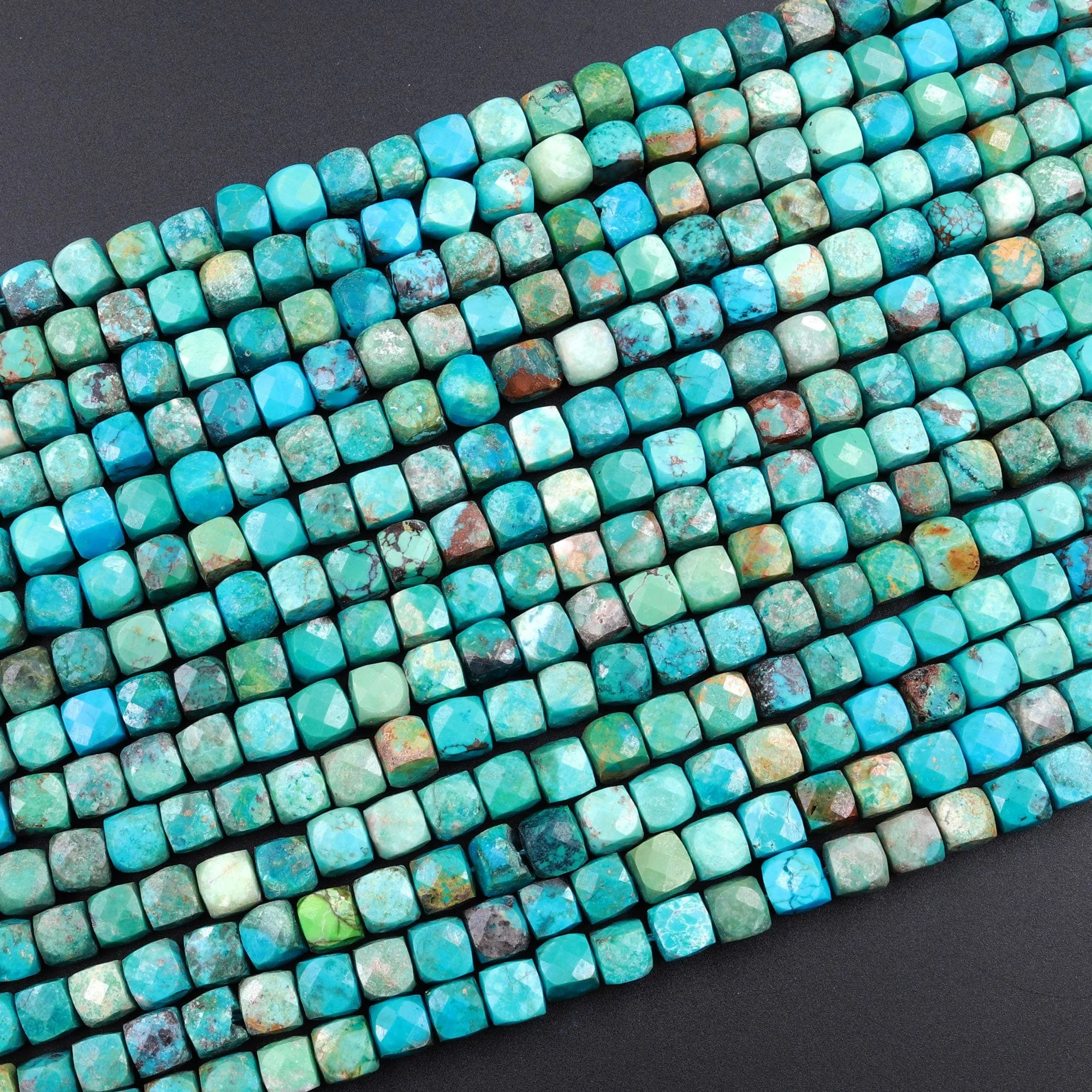 AA Natural Turquoise Faceted 6mm Cube Beads Real Genuine Natural Blue Green Turquoise Micro Faceted Laser Diamond Cut 16" Strand