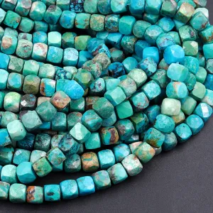 AA Natural Turquoise Faceted 6mm Cube Beads Real Genuine Natural Blue Green Turquoise Micro Faceted Laser Diamond Cut 16" Strand