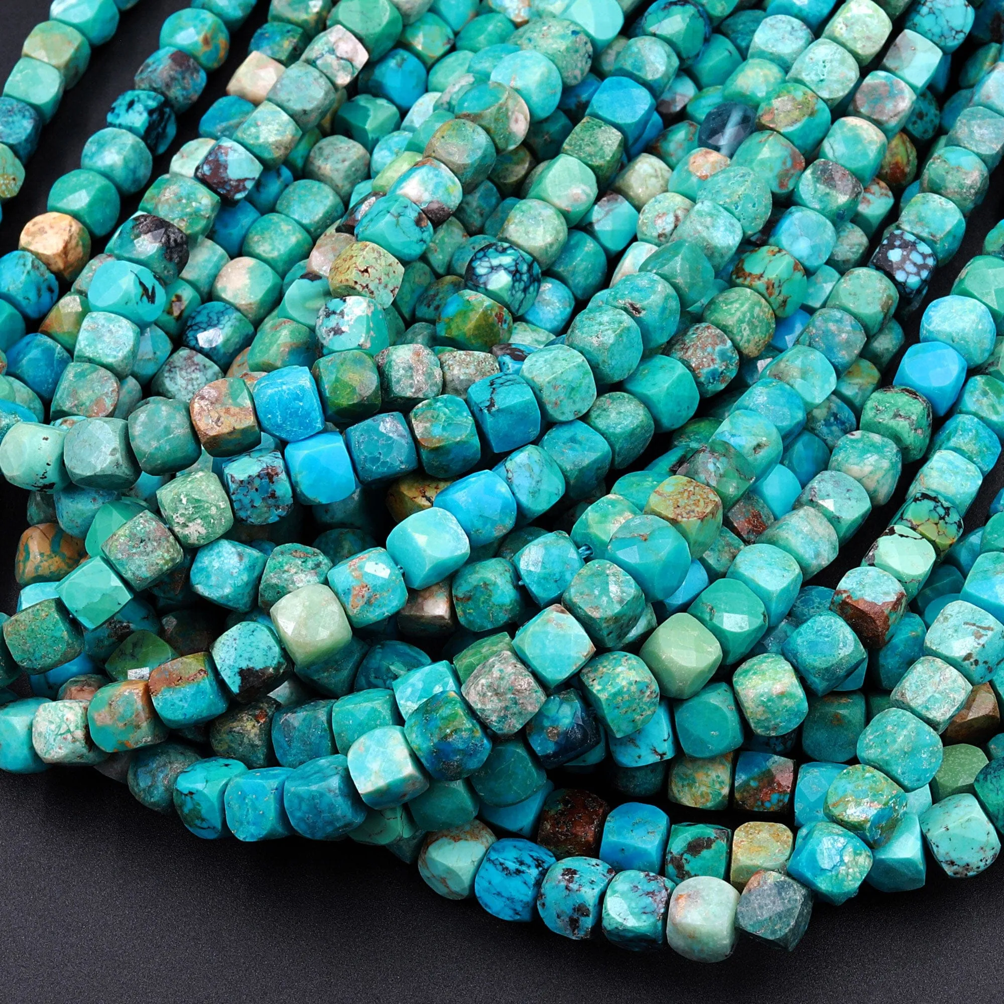 AA Natural Turquoise Faceted 6mm Cube Beads Real Genuine Natural Blue Green Turquoise Micro Faceted Laser Diamond Cut 16" Strand