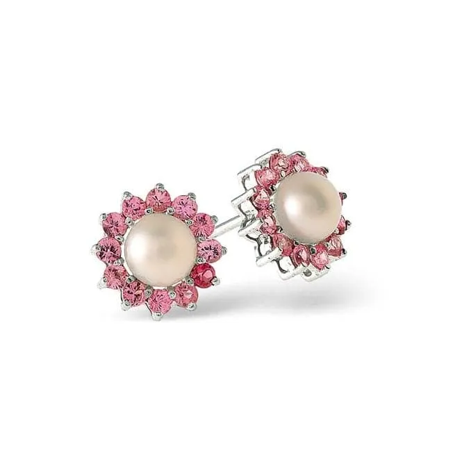 Acotis Diamonds 9K White Gold Pearl/Pink Sapphire Earrings F1919