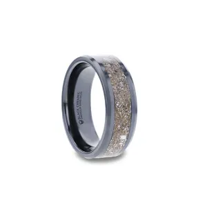 ALLOSAURUS | Black Ceramic Ring, White Dinosaur Bone Inlay, Beveled