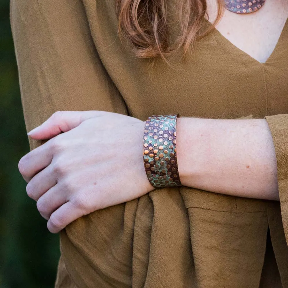 Anju Copper Patina Bracelet in Copper and Teal Rivets