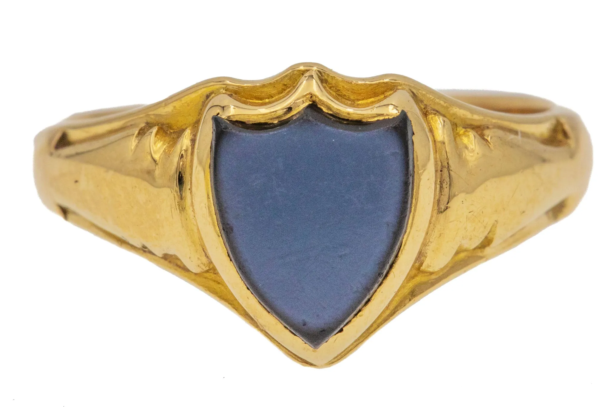 Antique 18ct Gold Agate Shield Signet Ring, 4.6g