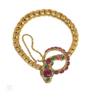 Antique gold, ruby, and emerald snake bracelet