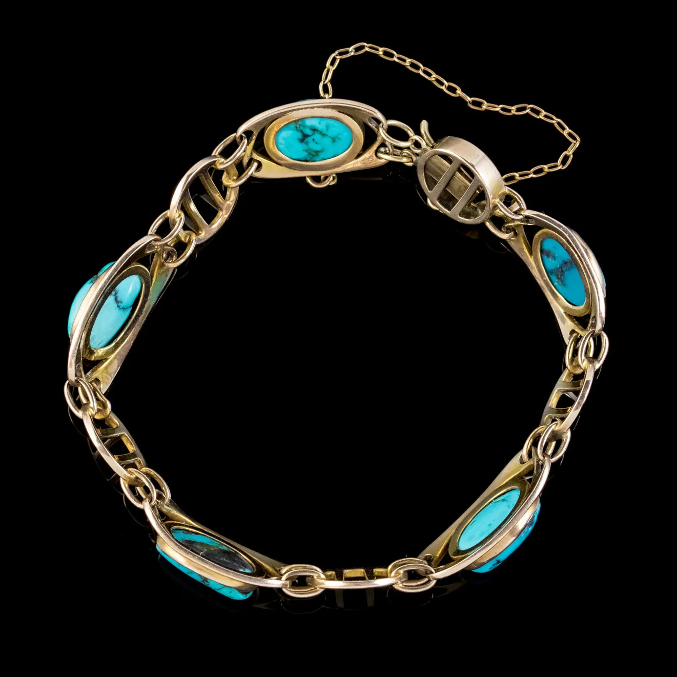 Antique Victorian Art Nouveau Turquoise Matrix Bracelet 9ct Gold Murrle Bennett Circa 1900