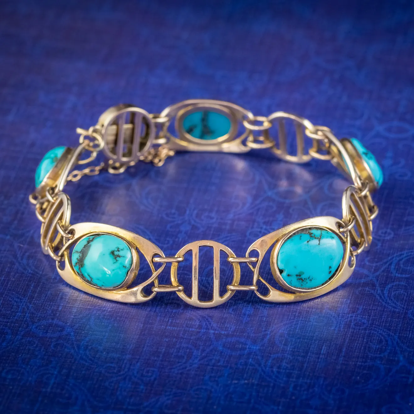 Antique Victorian Art Nouveau Turquoise Matrix Bracelet 9ct Gold Murrle Bennett Circa 1900