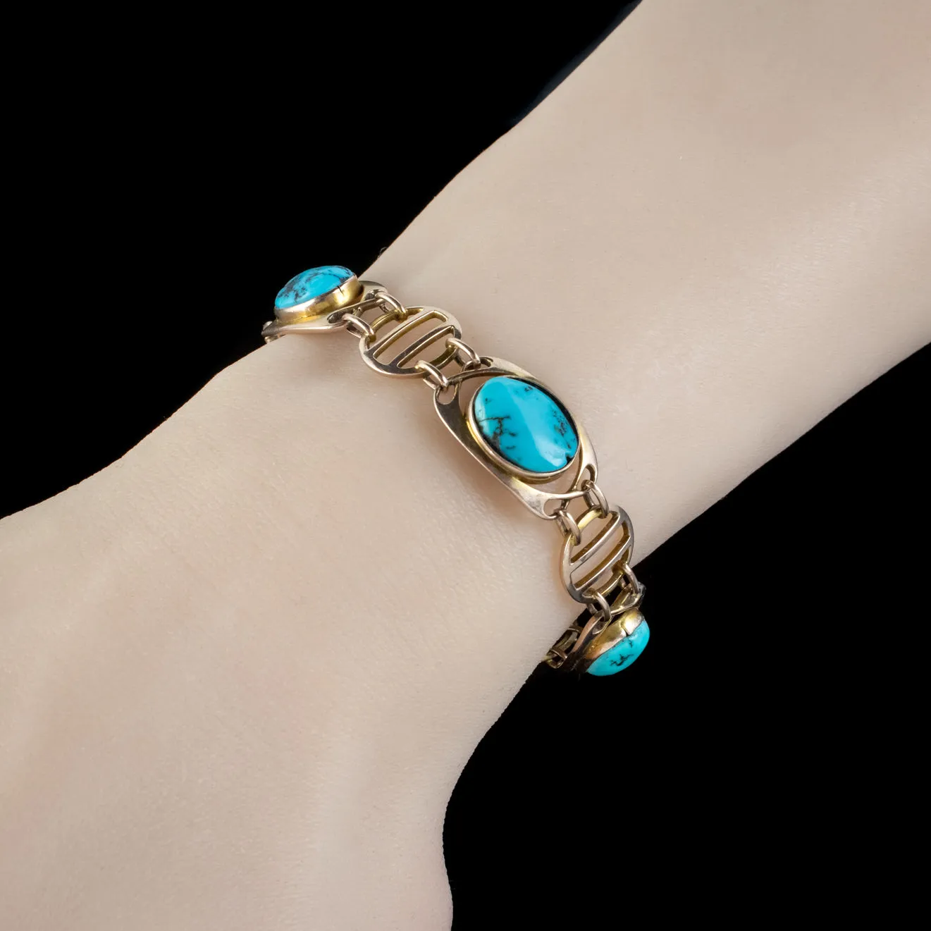 Antique Victorian Art Nouveau Turquoise Matrix Bracelet 9ct Gold Murrle Bennett Circa 1900