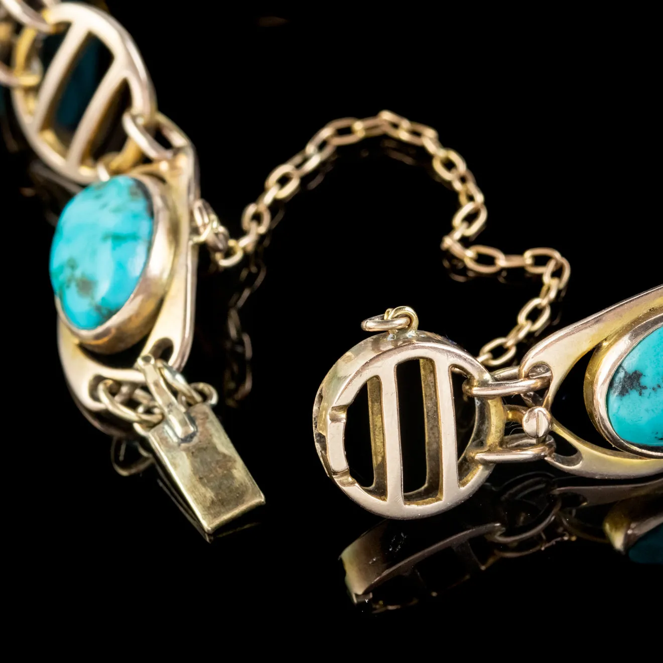 Antique Victorian Art Nouveau Turquoise Matrix Bracelet 9ct Gold Murrle Bennett Circa 1900