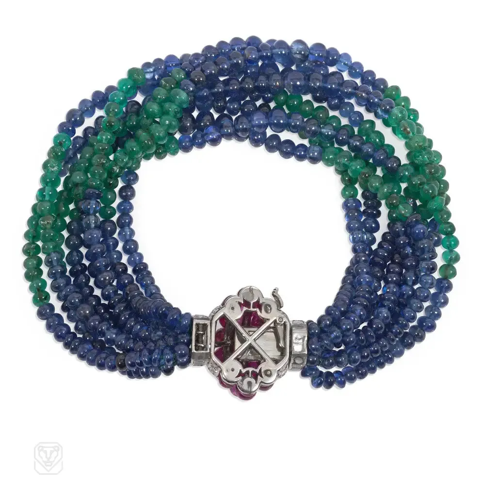 Art Deco multi-gem torsade bracelet