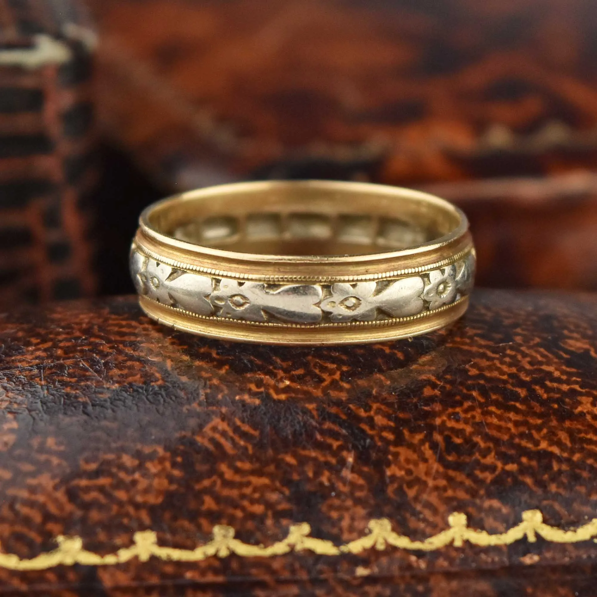 Art Nouveau 14K Gold Forget Me Not Eternity Band Ring