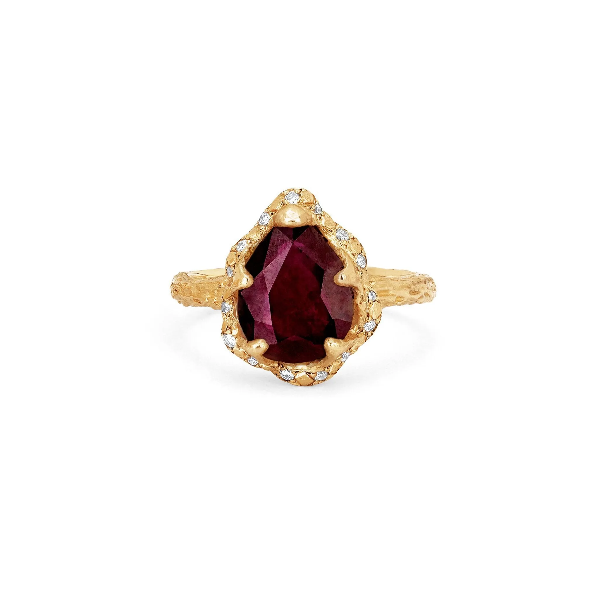 Baby Queen Water Drop Natural Ruby Ring with Sprinkled Diamonds