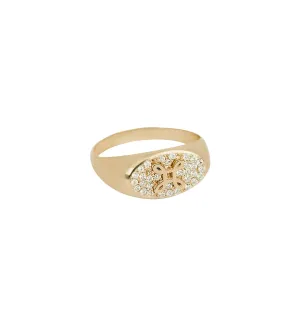 Baby Signet Pavé Love Knot Yellow Gold