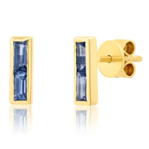 BAGUETTE BLUE SAPPHIRE STUDS, 14KT GOLD