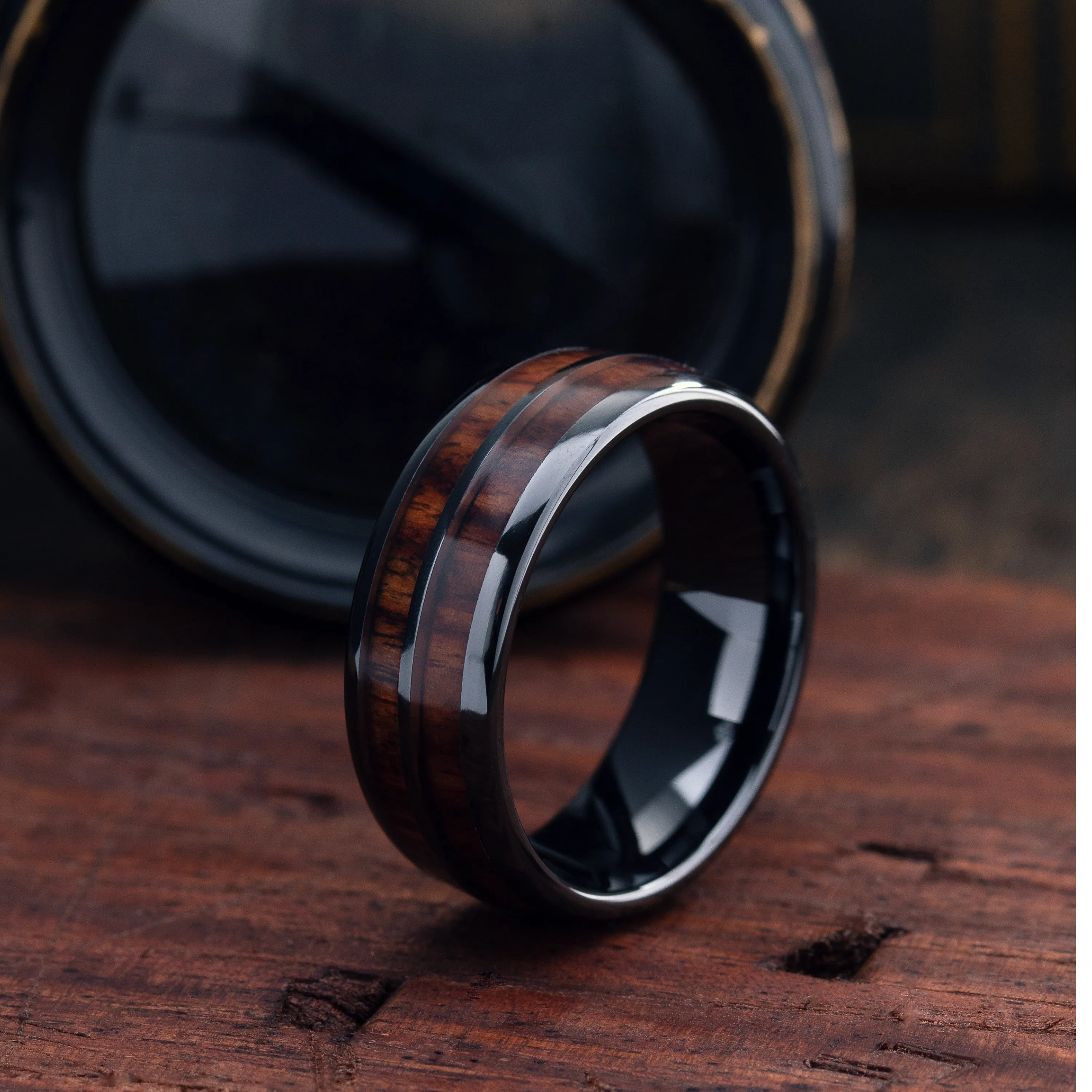 Barrel Ceramic Koa Wood Ring