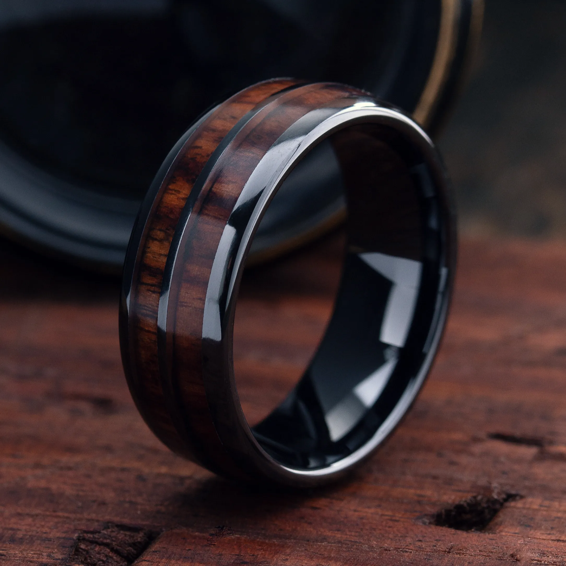 Barrel Ceramic Koa Wood Ring