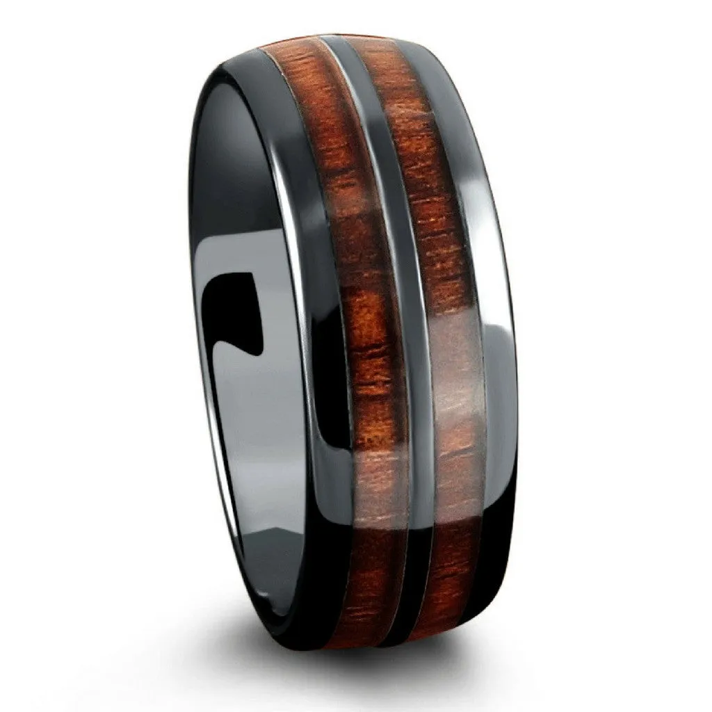 Barrel Ceramic Koa Wood Ring