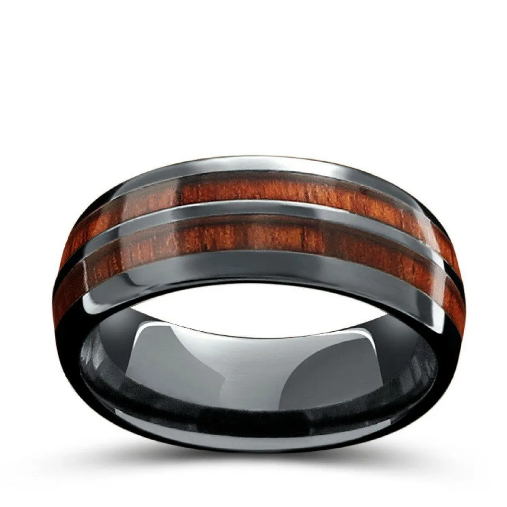 Barrel Ceramic Koa Wood Ring