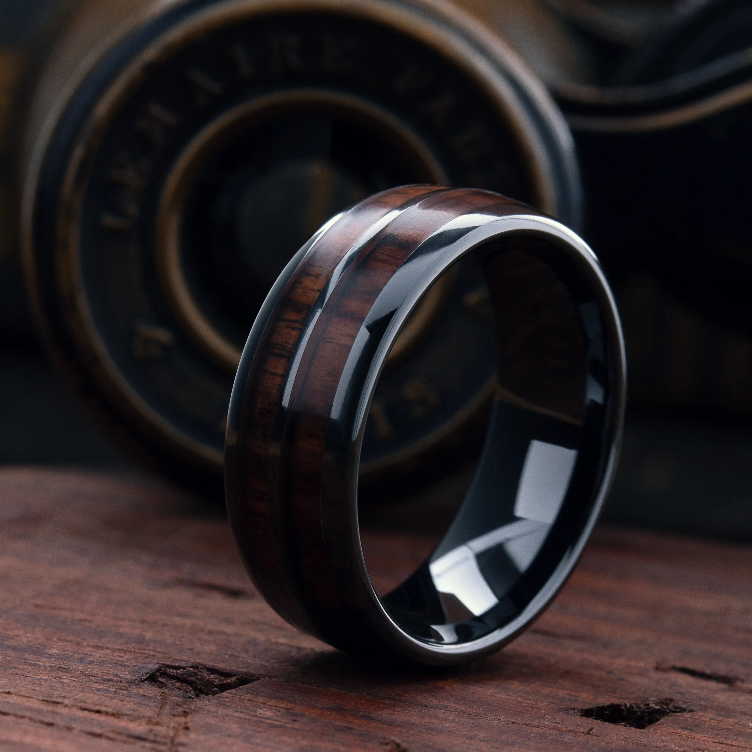 Barrel Ceramic Koa Wood Ring