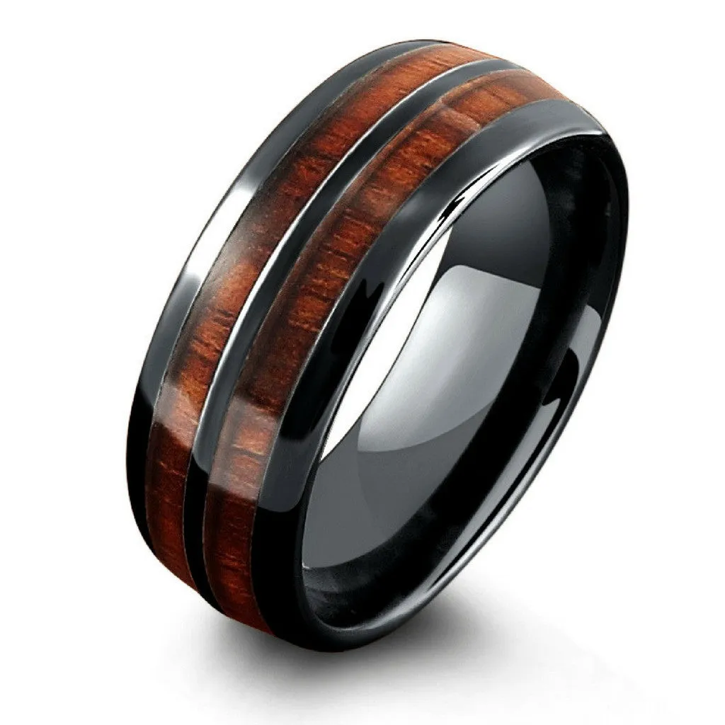 Barrel Ceramic Koa Wood Ring