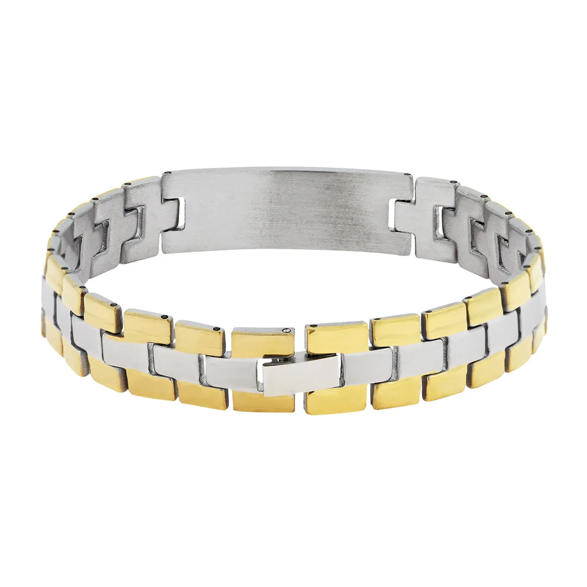 Biker Id Stainless Steel 18K Gold Matt Finish Personalized Engraved Bracelet For Men