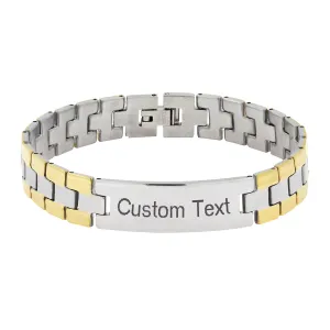 Biker Id Stainless Steel 18K Gold Matt Finish Personalized Engraved Bracelet For Men