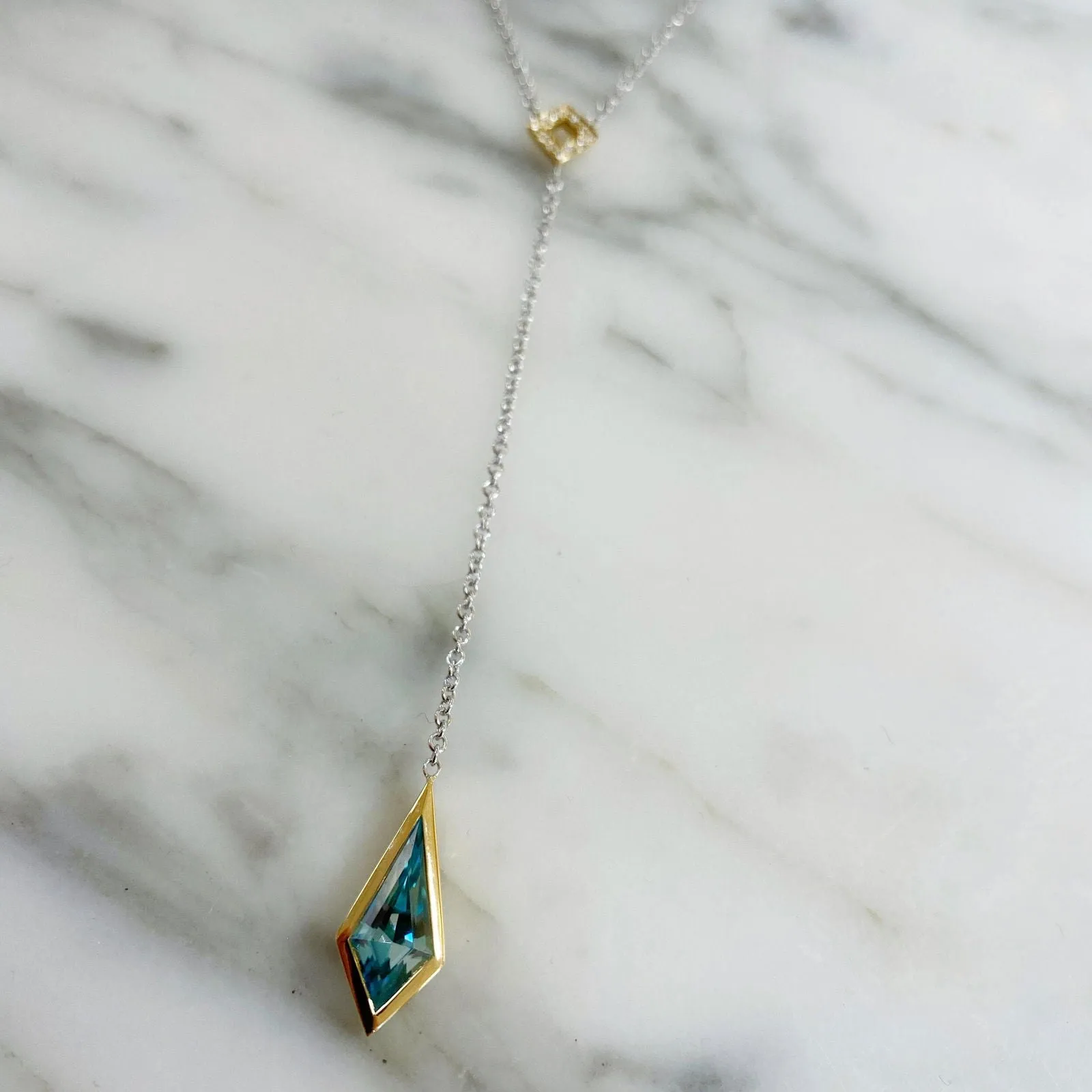 Blue Zircon Kite "Y" Necklace