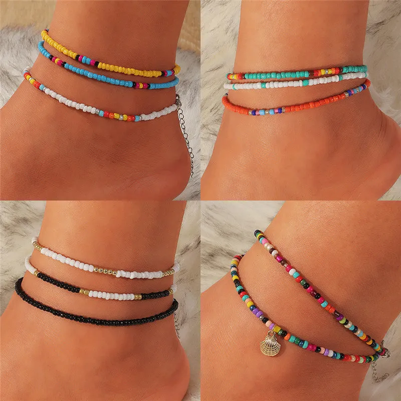 Bohemian Ethnic Style Colored Rice Bead Anklet