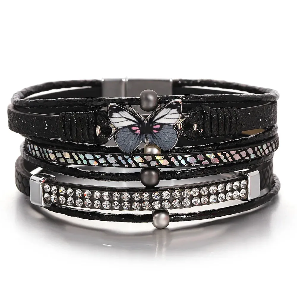 'Butterfly' Charm Cuff Bracelet - black