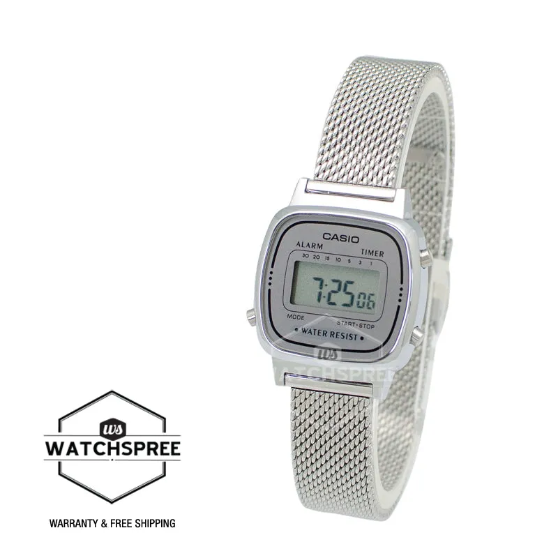 Casio Ladies' Vintage Standard Digital Silver Mesh Band Watch LA670WEM-7D LA-670WEM-7D