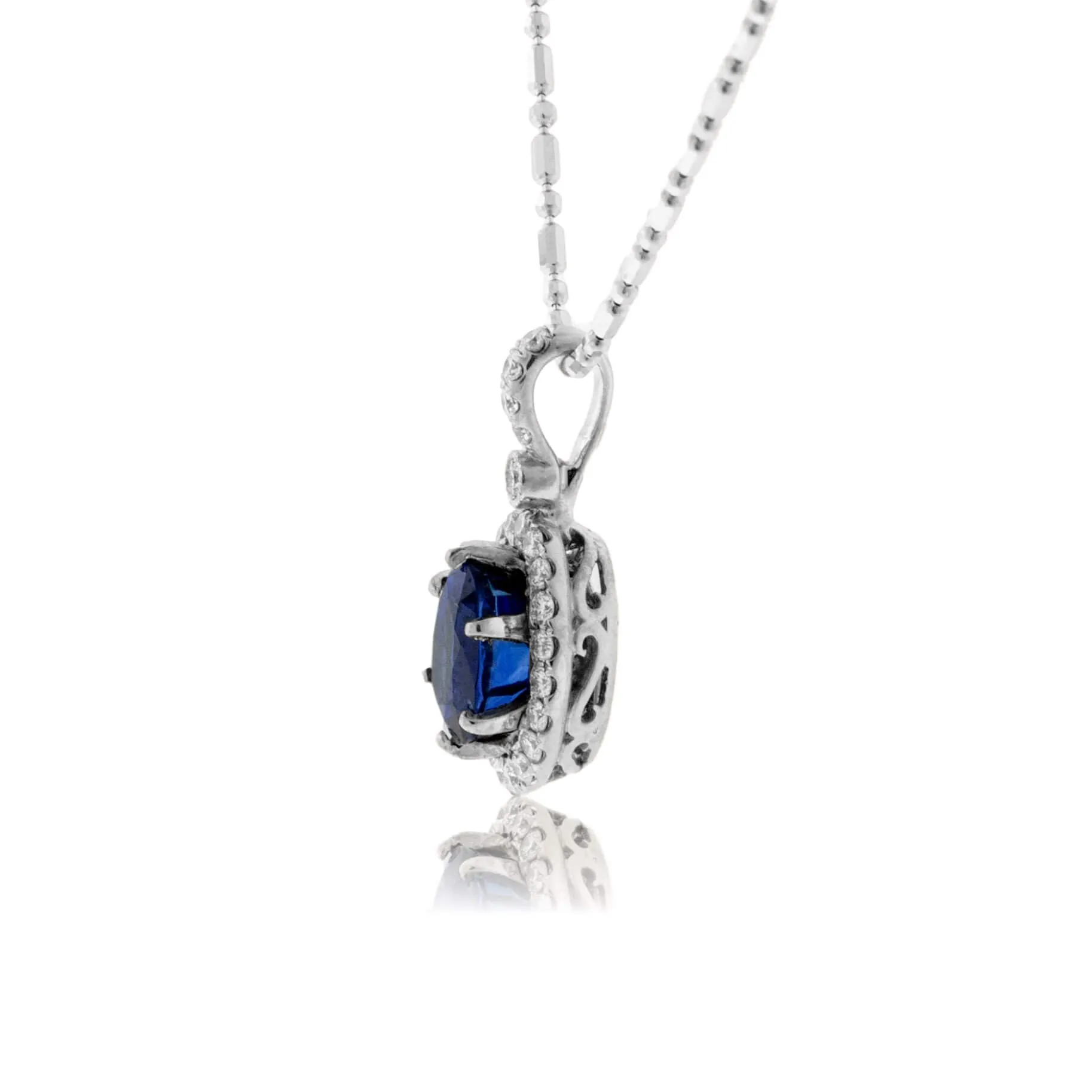 Ceylon Blue Oval Shaped Sapphire with Diamond Halo Pendant