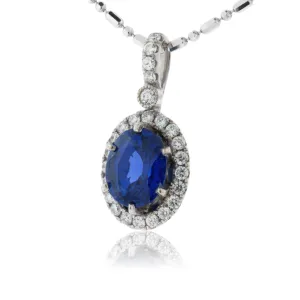 Ceylon Blue Oval Shaped Sapphire with Diamond Halo Pendant