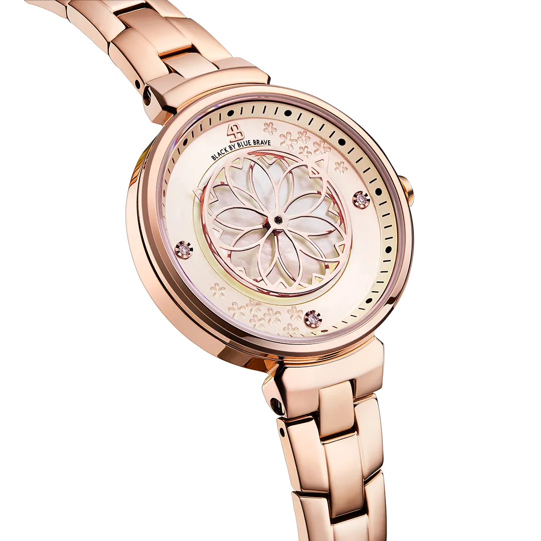 Cherry Blossom 32mm Ruby Red Gold Mother Of Pearl Dial Sakura Petal Hand Rose Gold Bracelet Watch