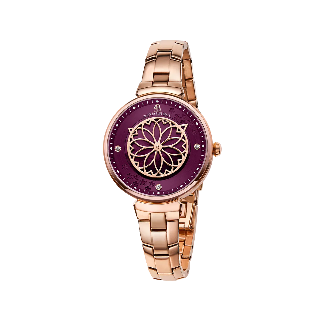 Cherry Blossom 32mm Ruby Red Gold Mother Of Pearl Dial Sakura Petal Hand Rose Gold Bracelet Watch