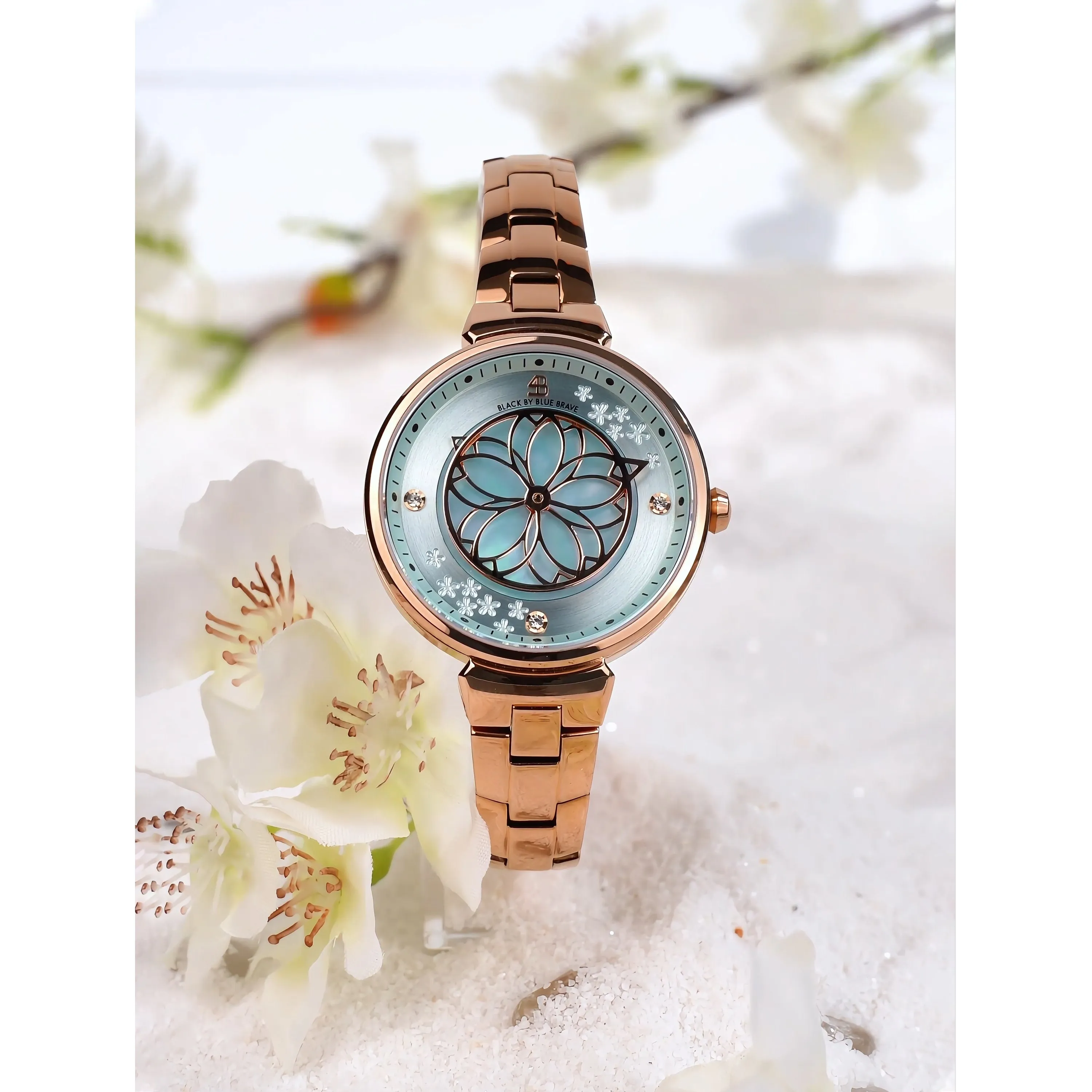 Cherry Blossom 32mm Ruby Red Gold Mother Of Pearl Dial Sakura Petal Hand Rose Gold Bracelet Watch