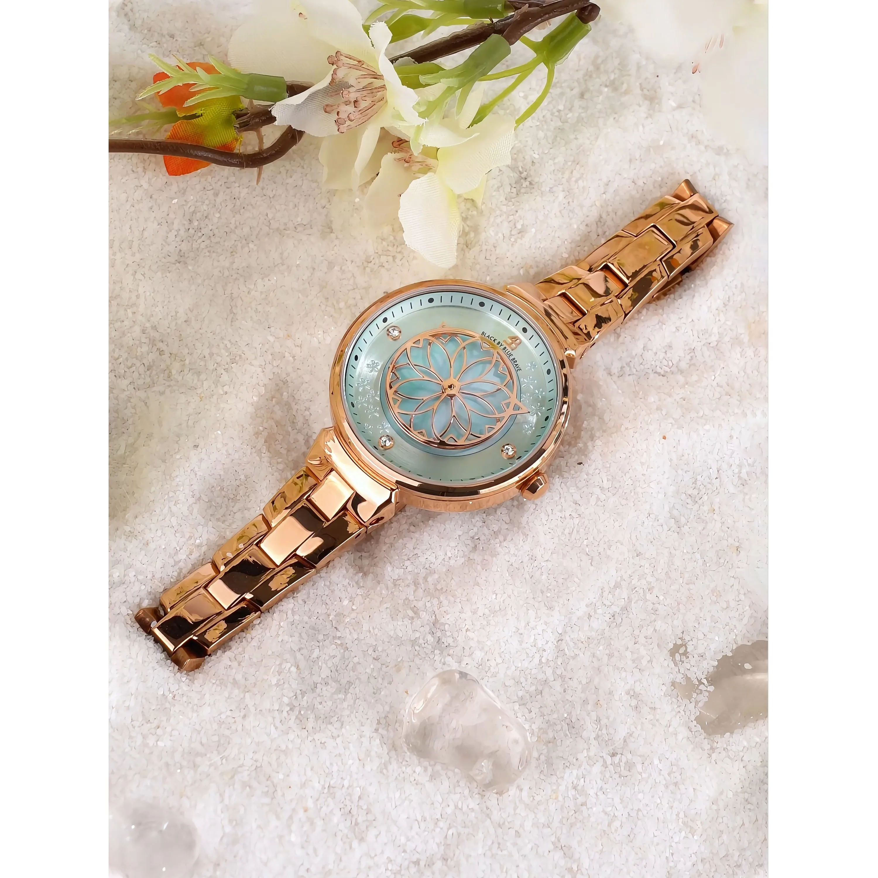 Cherry Blossom 32mm Ruby Red Gold Mother Of Pearl Dial Sakura Petal Hand Rose Gold Bracelet Watch