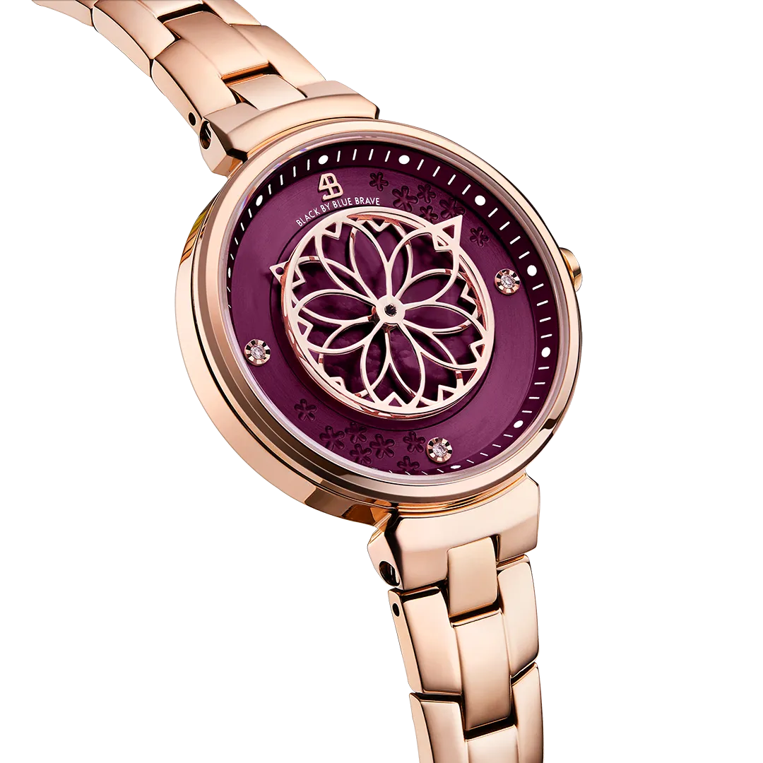 Cherry Blossom 32mm Ruby Red Gold Mother Of Pearl Dial Sakura Petal Hand Rose Gold Bracelet Watch