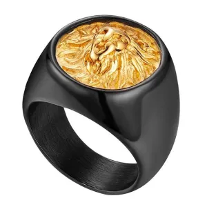 Classy Men Lion Signet Ring Black/Gold