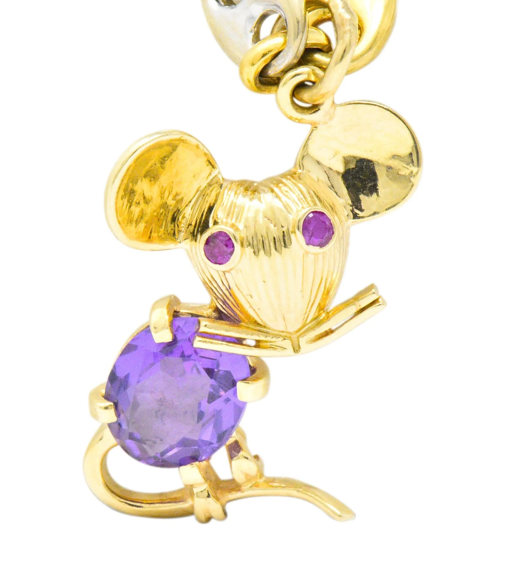 Contemporary 10.70 CTW Amethyst Two-Tone Gold Animal Charm Bracelet