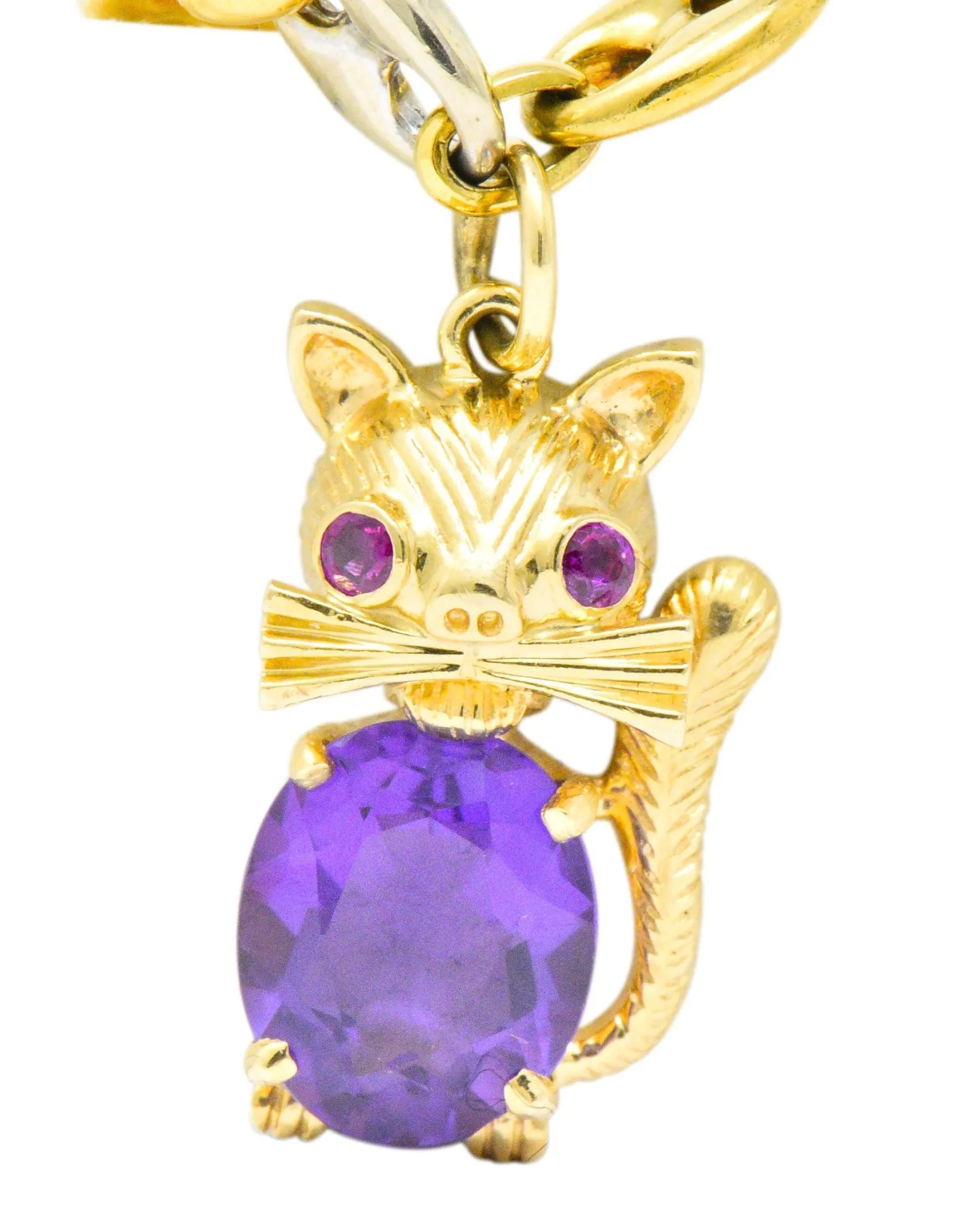 Contemporary 10.70 CTW Amethyst Two-Tone Gold Animal Charm Bracelet