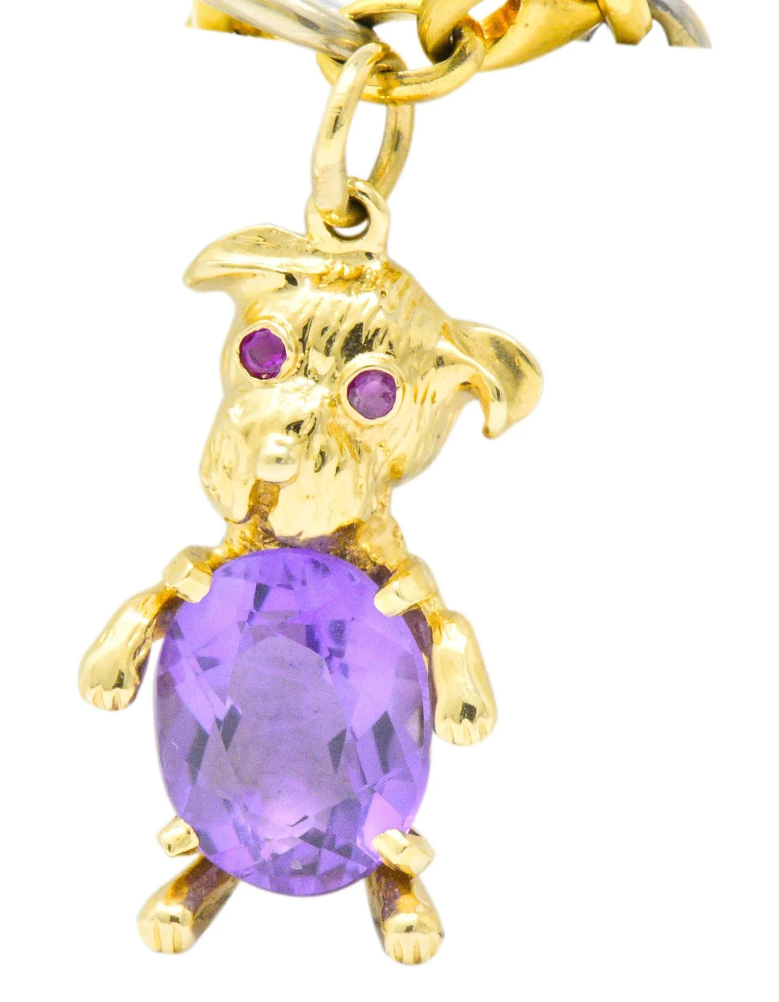 Contemporary 10.70 CTW Amethyst Two-Tone Gold Animal Charm Bracelet